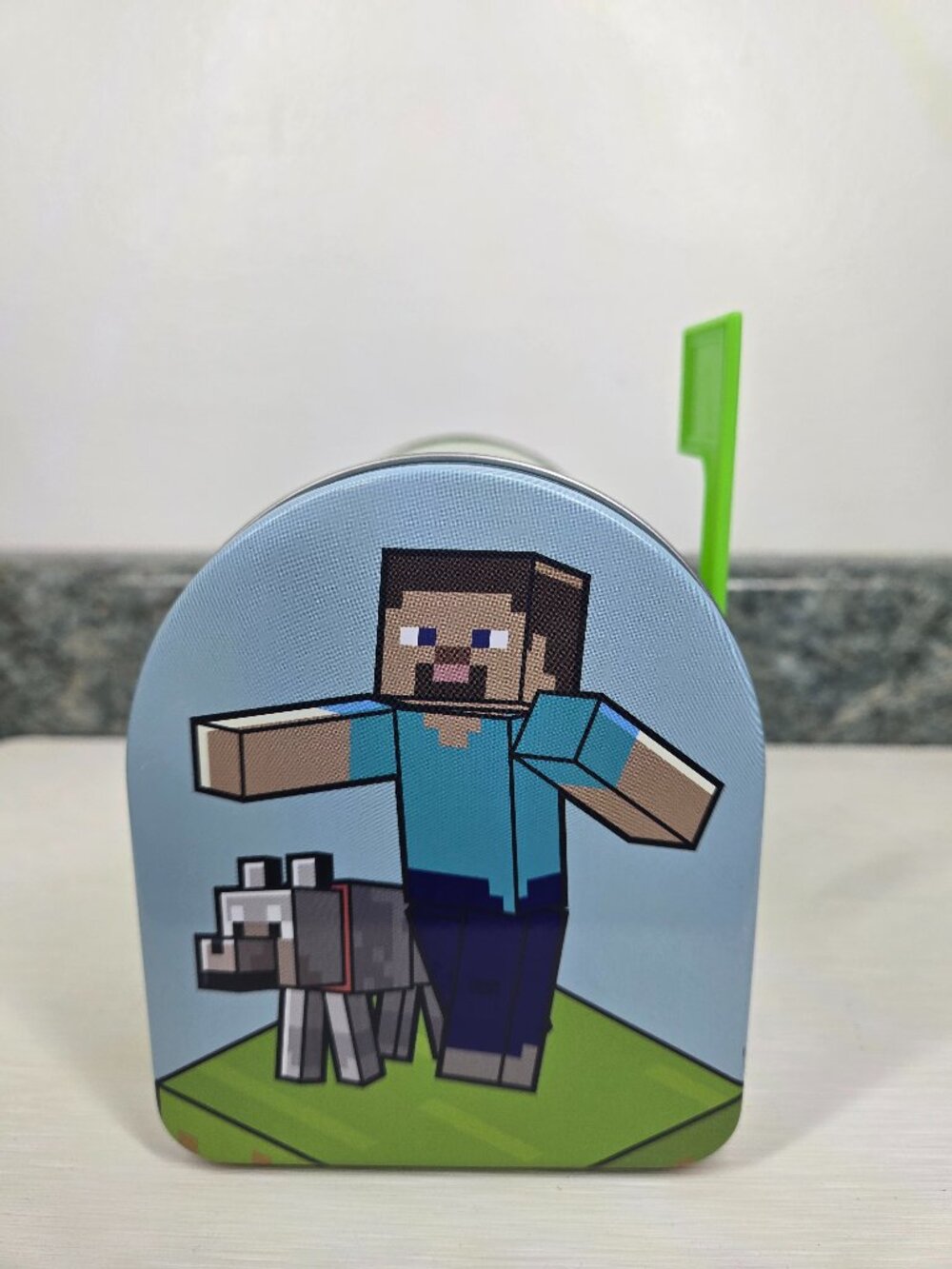 Minecraft Small Tin Mailbox Steve Wolf Pixelated Green Landscape Storage